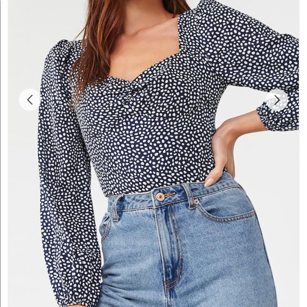 Cheetah polka dot navy white sweetheart top